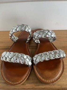 Rock & candy Brand Braided Metallic Silver Double-Strap Slide Sandals for Women